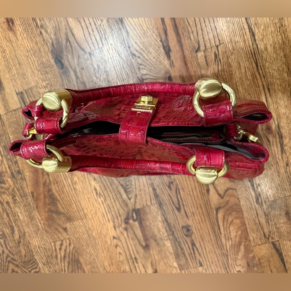 Brahmin Celia Heat Melbourne Bag Embossed Leather Satchel Dark Pink Violet Red - Picture 10 of 10